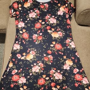 Floral Casual Dress - Black with Pink and Orange